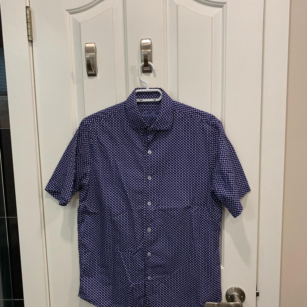 Mens Used Tasso Elba Navy Geometric Button Down Shirt